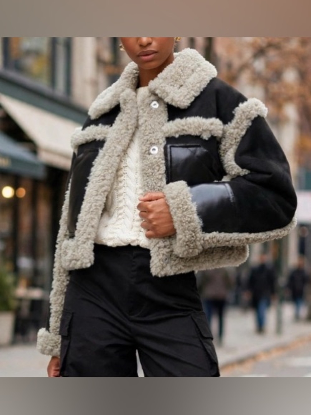 Stand Studio - EUC -Edith Jacket Cropped Shearling Jacket in Black
